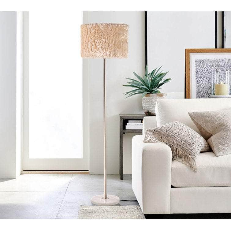 Maysun 61"H Marble Floor Lamp w/ Faux Fur Shade w/ LED Bulb Hollywood Regency - Lamps Factory - Floor Lamps by Modest Hut