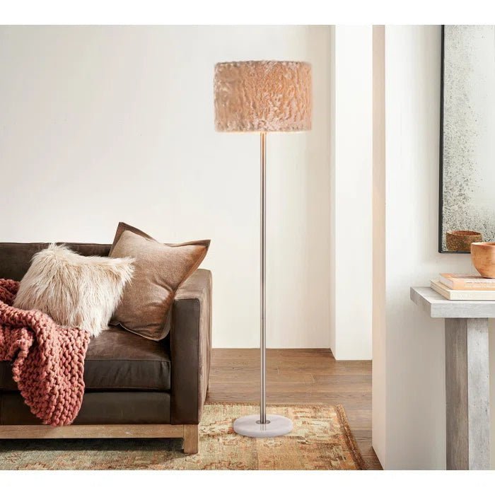 Maysun 61"H Marble Floor Lamp w/ Faux Fur Shade w/ LED Bulb Hollywood Regency - Lamps Factory - Floor Lamps by Modest Hut