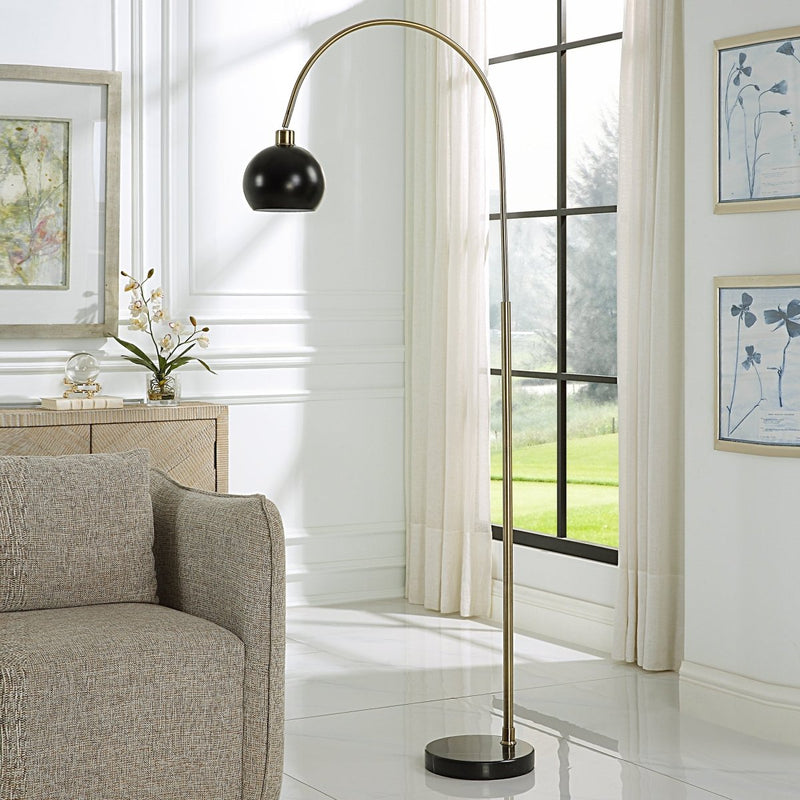 Antique Brass Arched Floor Lamp with Black Shade - Uttermost - Floor Lamps by Modest Hut