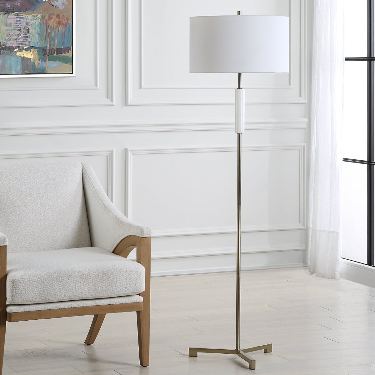 Antique Brass Floor Lamp with White Marble - Uttermost - Floor Lamps by Modest Hut