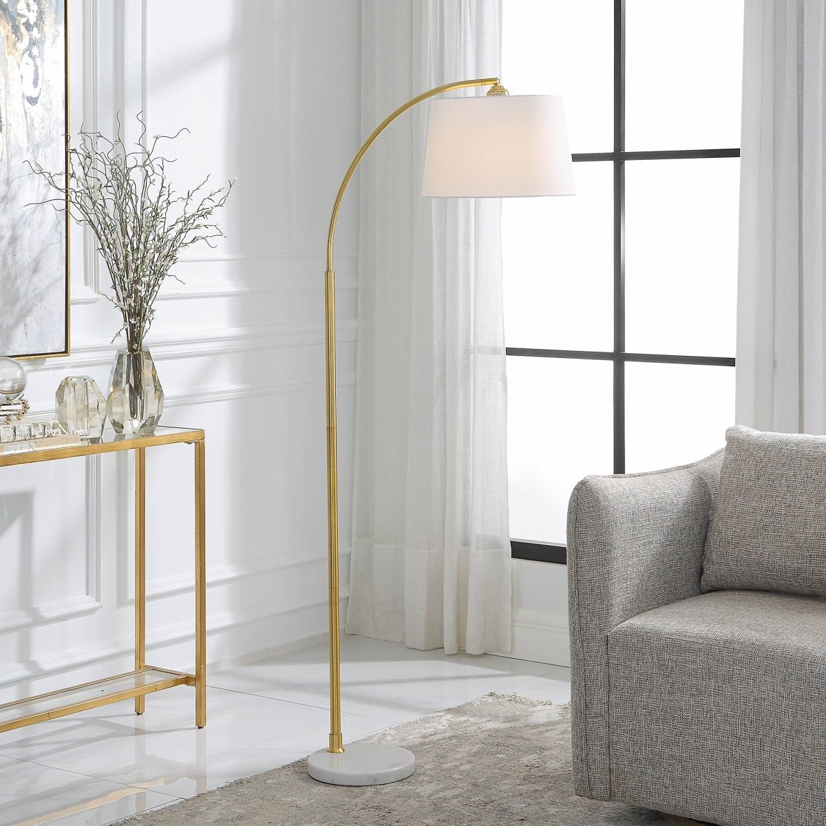 Grey and shops gold floor lamp