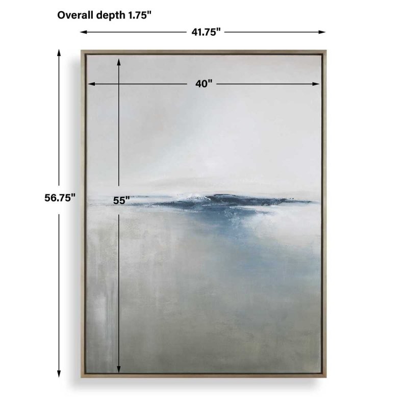 Detail view of pale gray horizon on the Above the Waterline Blue Abstract Painting