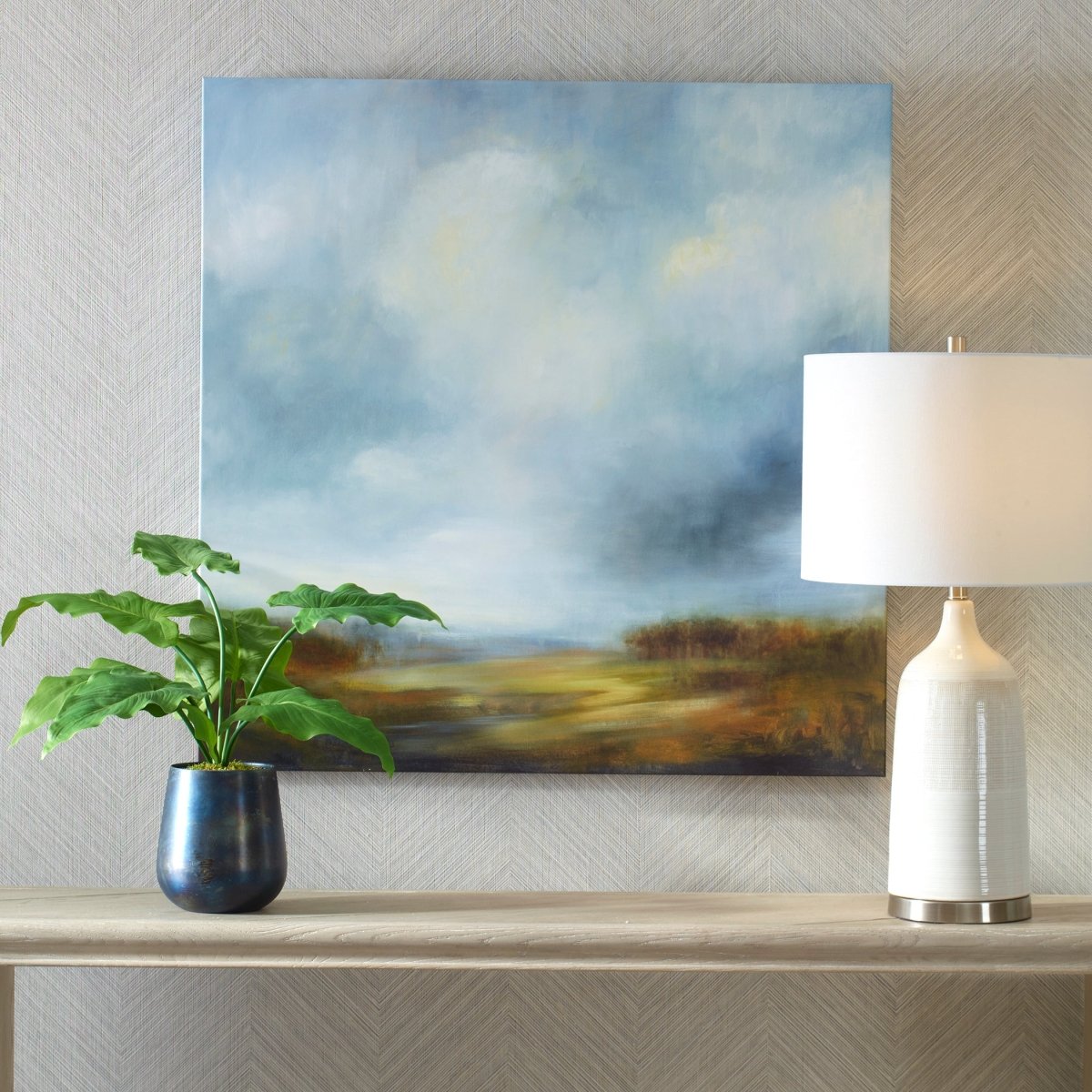 Abstract Landscape Giclee on Canvas with White Clouds - Uttermost - Framed Canvas by Modest Hut