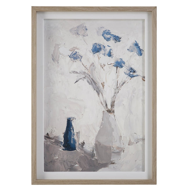 Blue Flowers In Vase Framed Print - Uttermost - Framed Prints by Modest Hut
