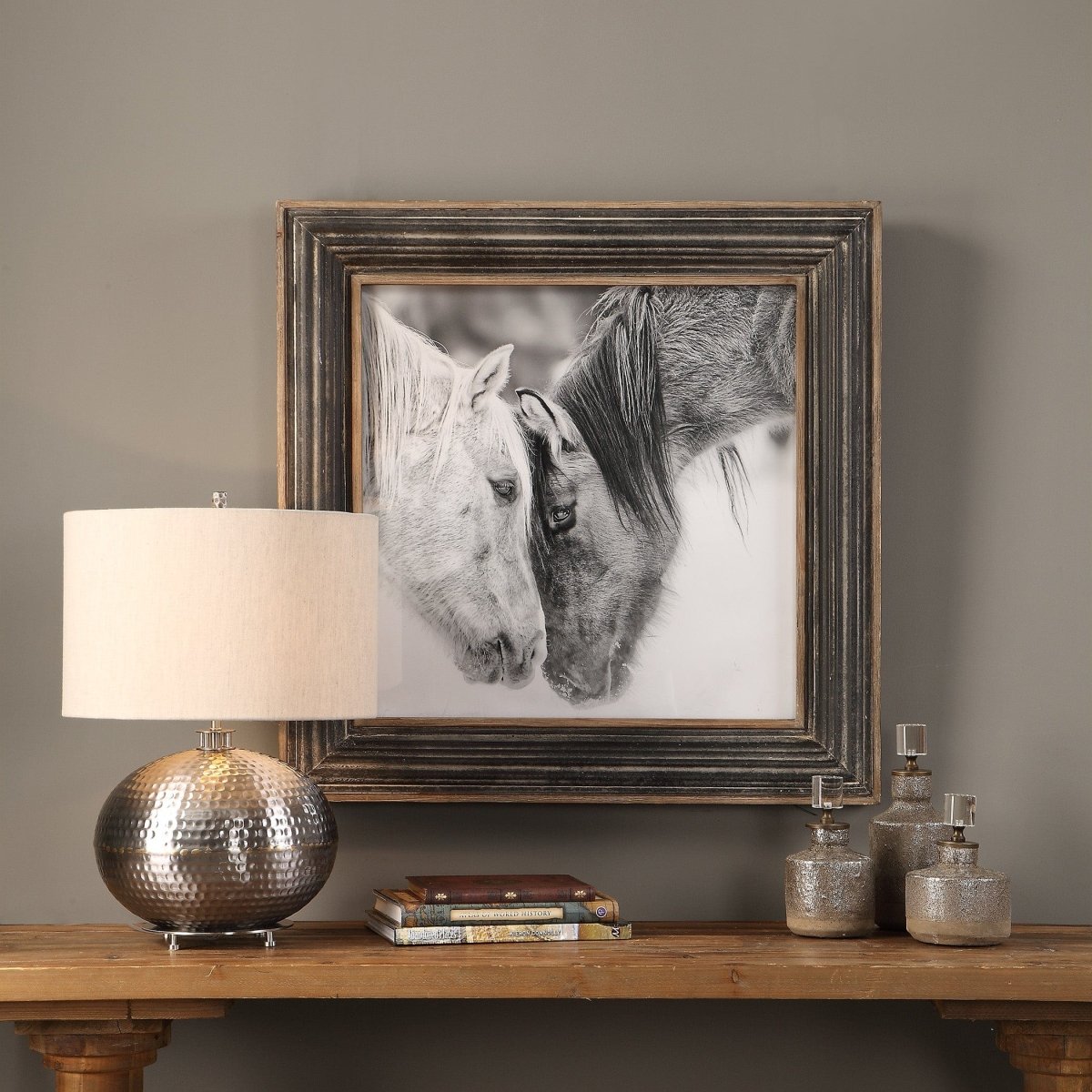 Custom Black And White Horses Print - Uttermost - Framed Prints by Modest Hut