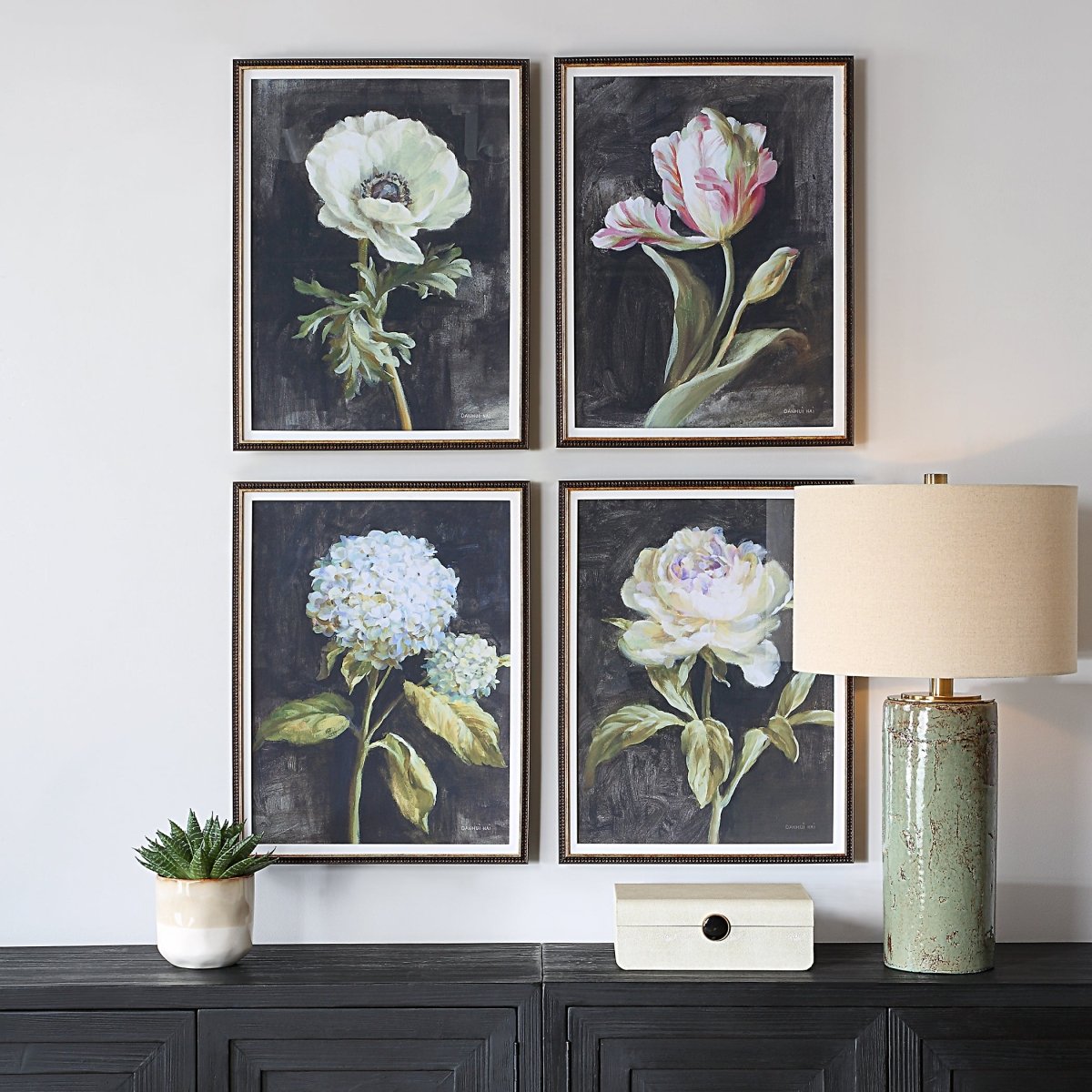 Florals On Black Framed Prints, Set/4 - Uttermost - Framed Prints by Modest Hut