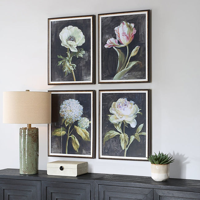 Florals On Black Framed Prints, Set/4 - Uttermost - Framed Prints by Modest Hut