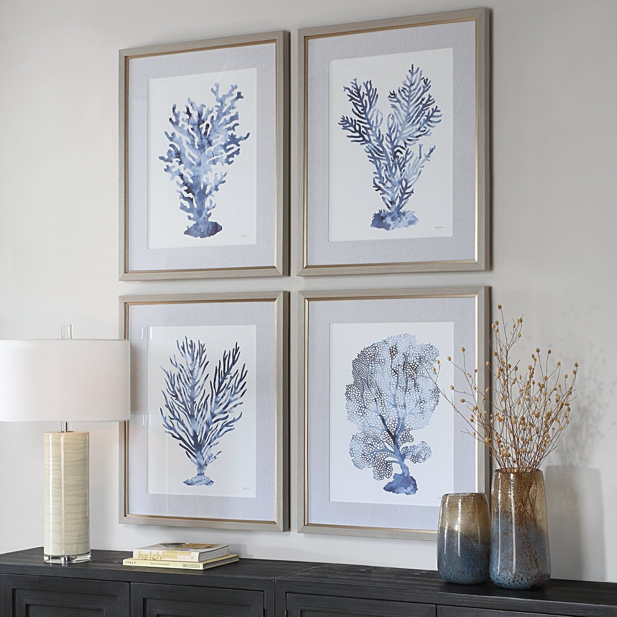 Shibori Coral Framed Prints, Set/4 - Uttermost - Framed Prints by Modest Hut