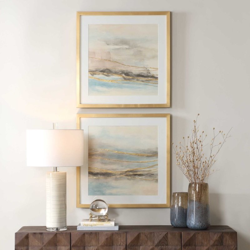 So Golden Abstract Landscape Prints Set/2 - Wall Art