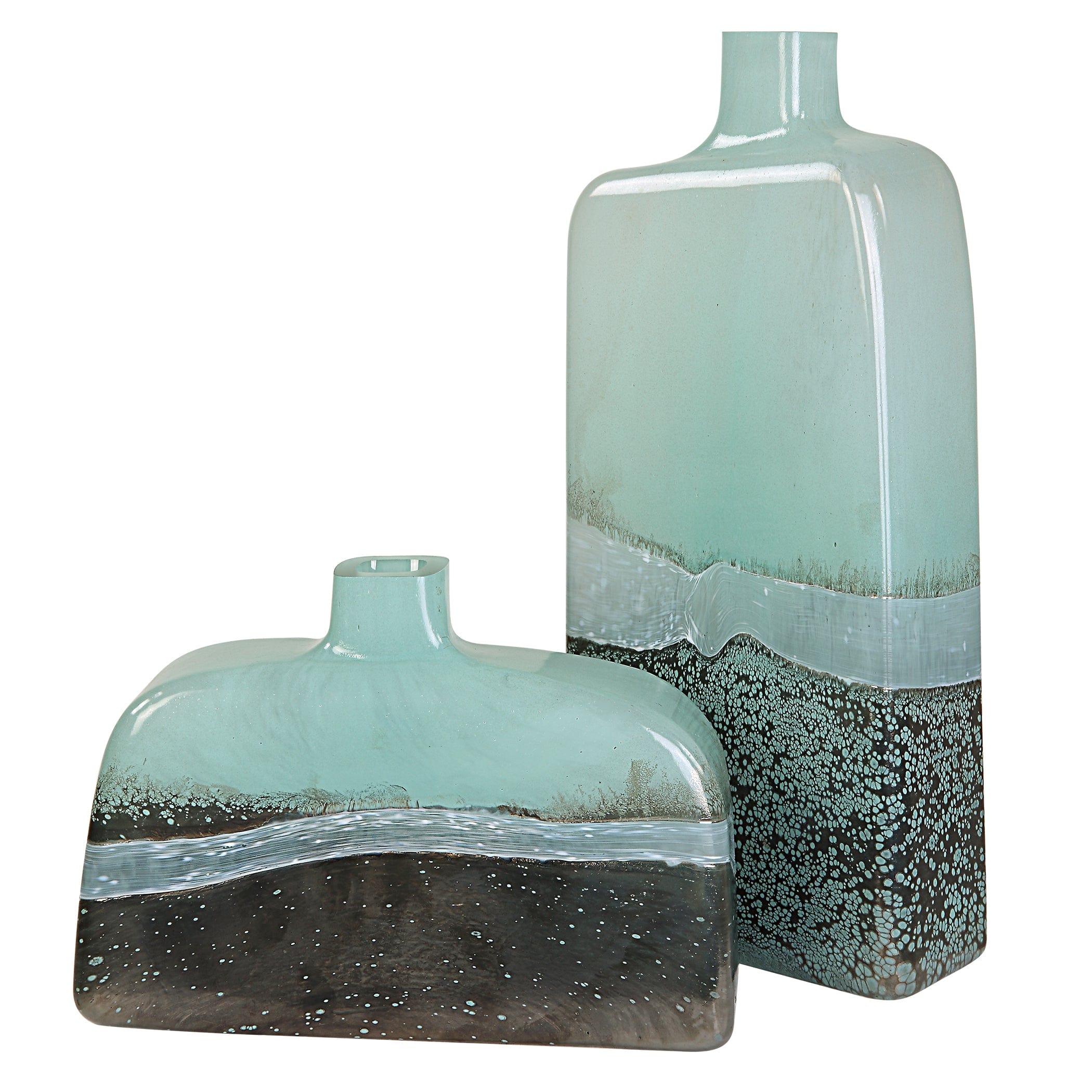 Fuze Aqua & Bronze Vases, Set Of 2 Uttermost