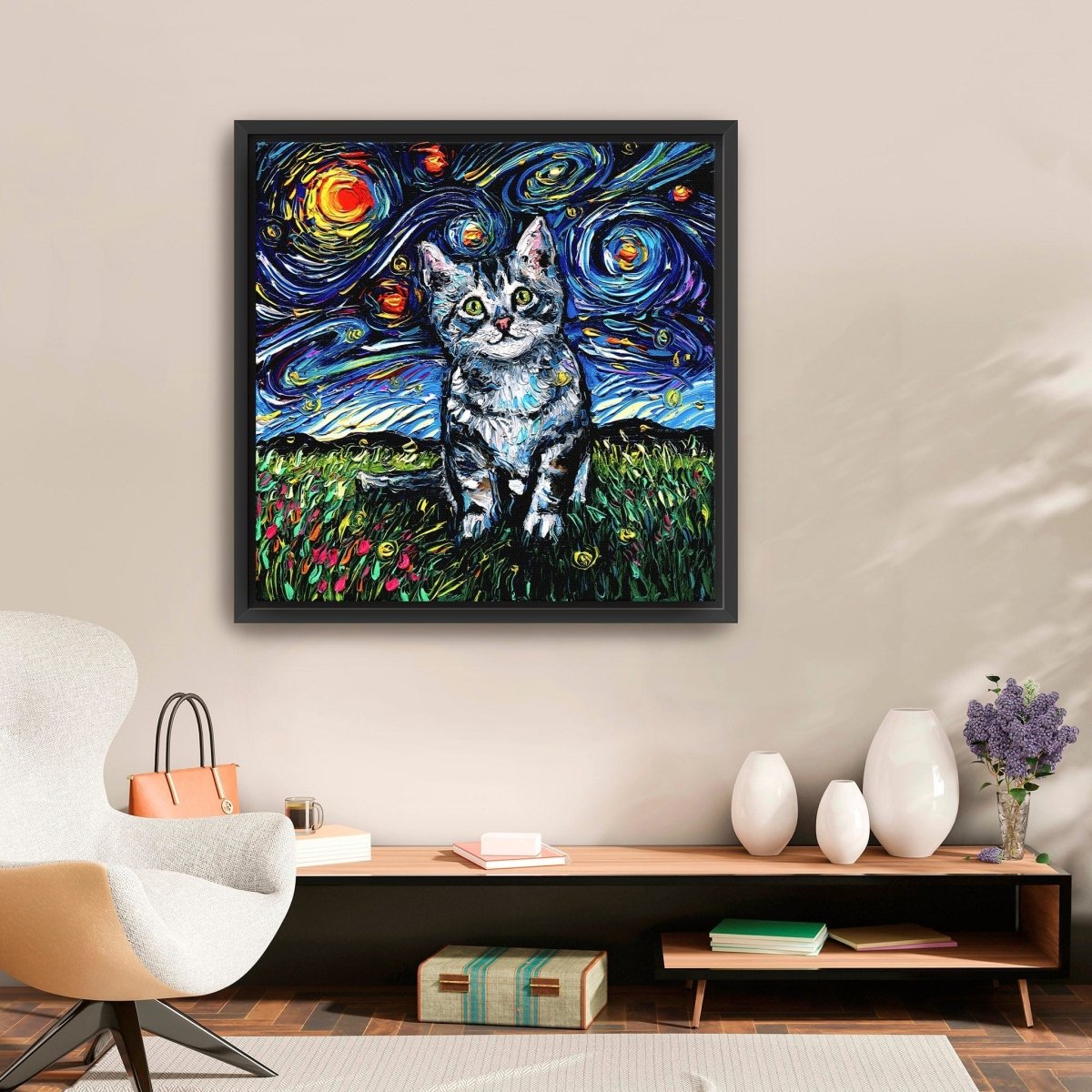 Gray Tabby Kitten Night Canvas Wall Art - Lumaprints - Gallery Canvas by Modest Hut