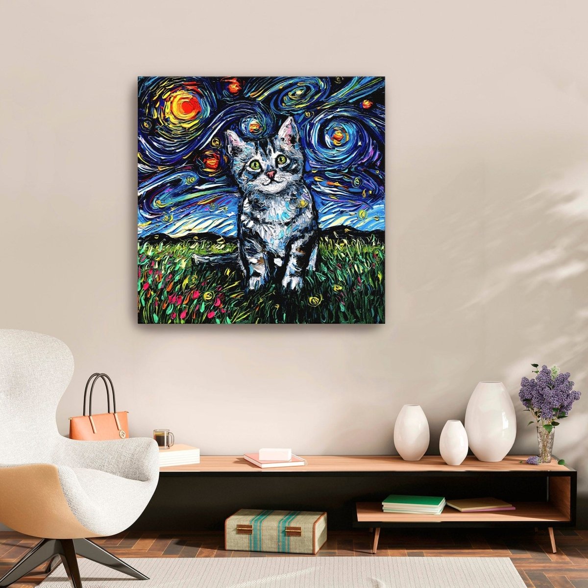 Gray Tabby Kitten Night Canvas Wall Art - Lumaprints - Gallery Canvas by Modest Hut