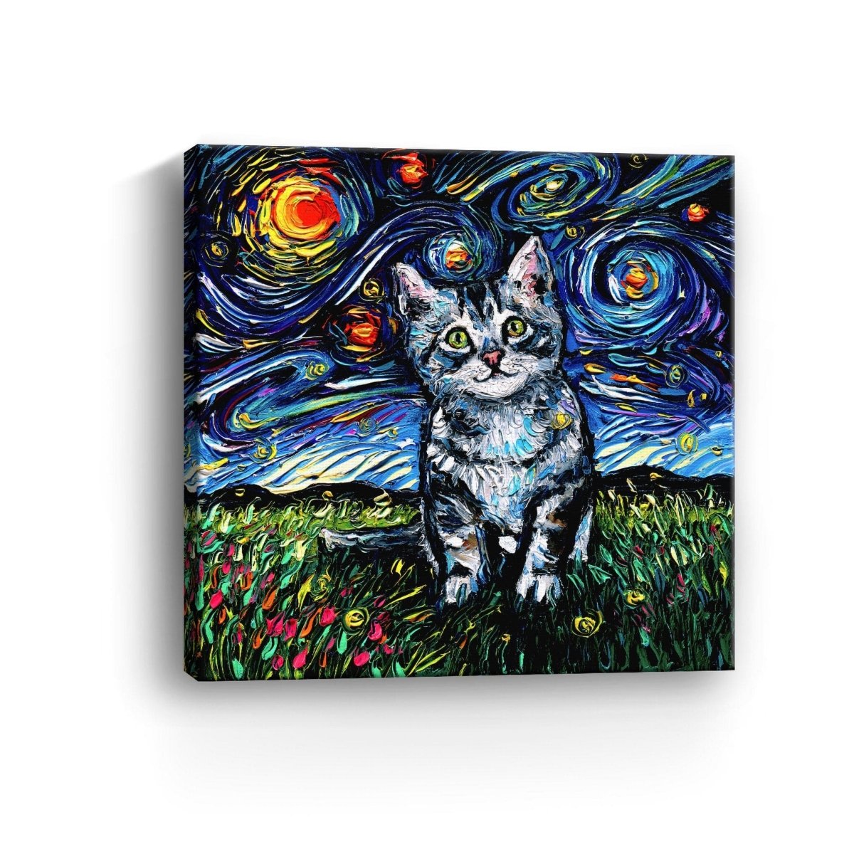 Gray Tabby Kitten Night Canvas Wall Art - Lumaprints - Gallery Canvas by Modest Hut