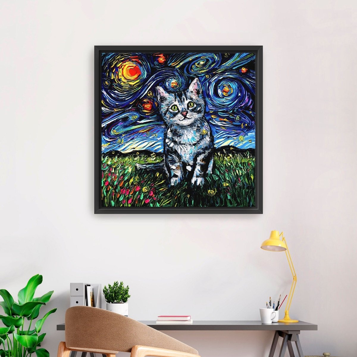 Gray Tabby Kitten Night Canvas Wall Art - Lumaprints - Gallery Canvas by Modest Hut