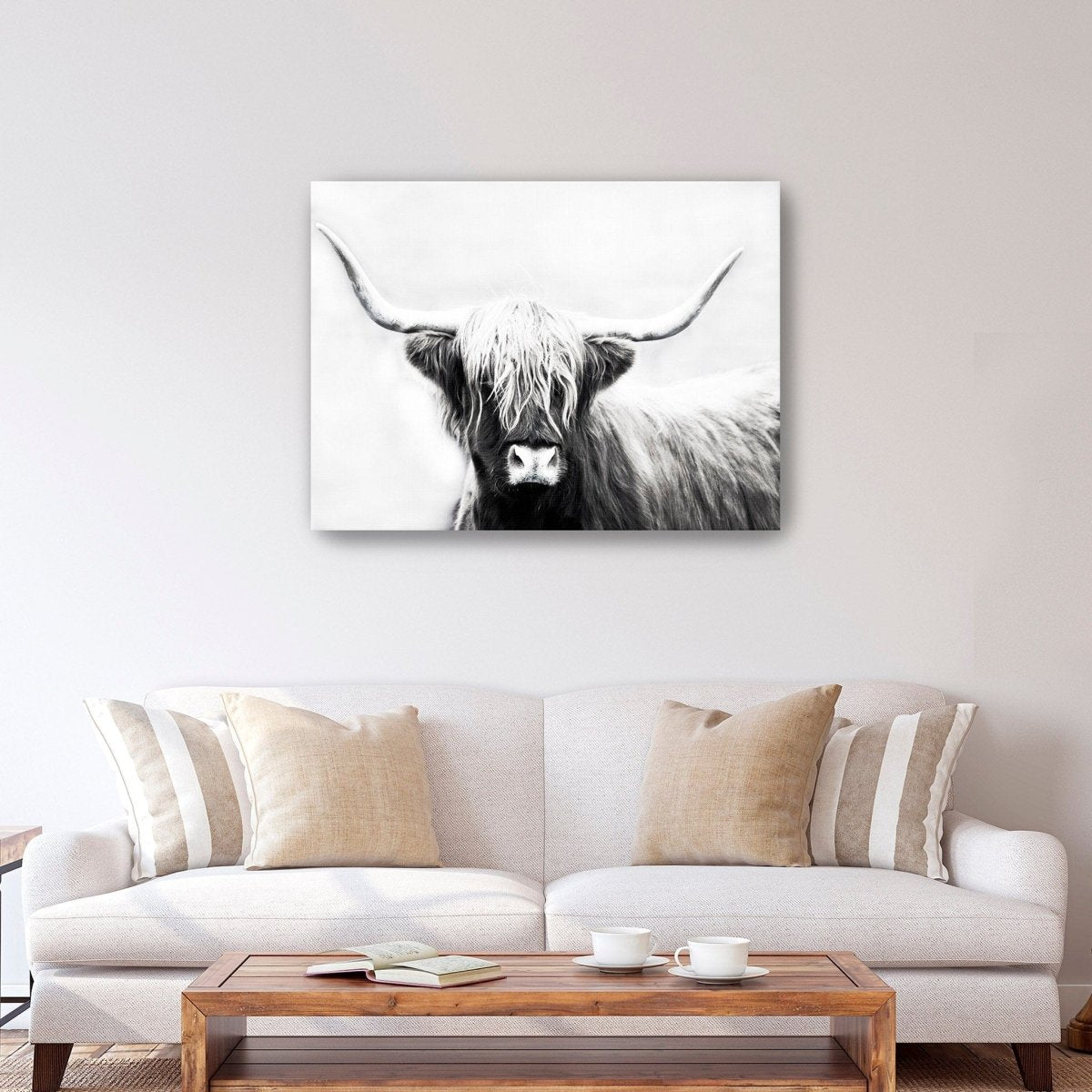 Monochrome Longhorn Canvas Wall Art - Lumaprints - Gallery Canvas by Modest Hut