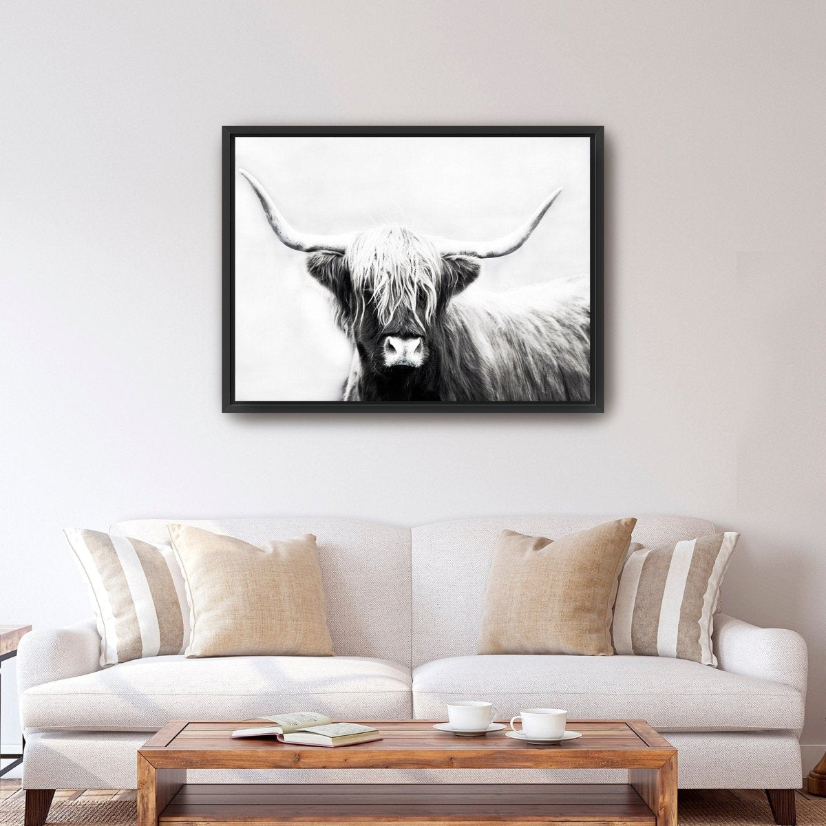 Monochrome Longhorn Canvas Wall Art - Lumaprints - Gallery Canvas by Modest Hut