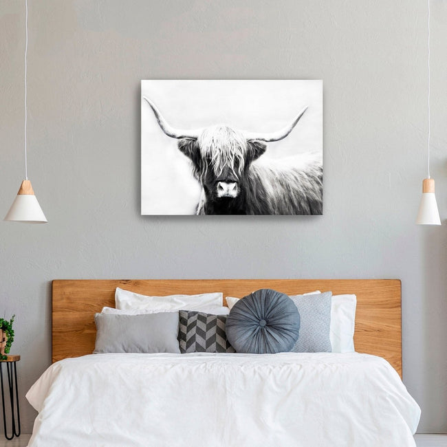 Monochrome Longhorn Canvas Wall Art - Lumaprints - Gallery Canvas by Modest Hut