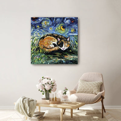 Sleepy Calico Night Canvas Wall Art - Lumaprints - Gallery Canvas by Modest Hut