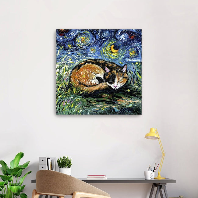 Sleepy Calico Night Canvas Wall Art - Lumaprints - Gallery Canvas by Modest Hut