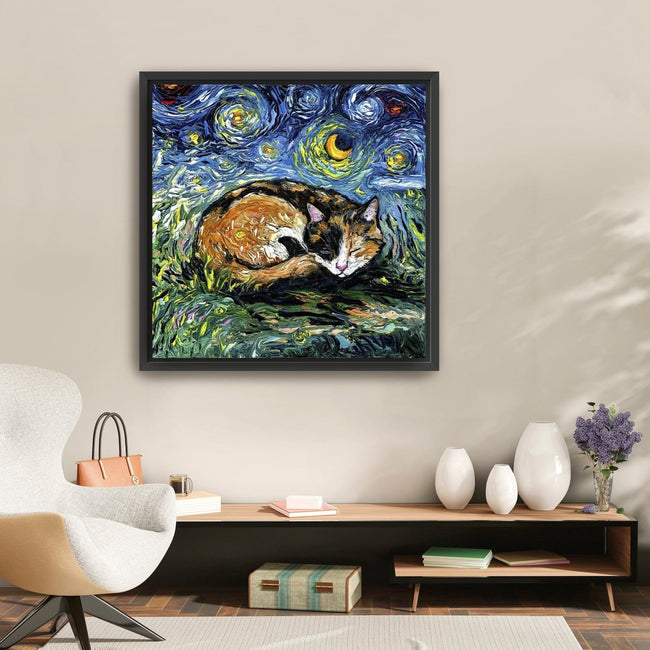 Sleepy Calico Night Canvas Wall Art - Lumaprints - Gallery Canvas by Modest Hut