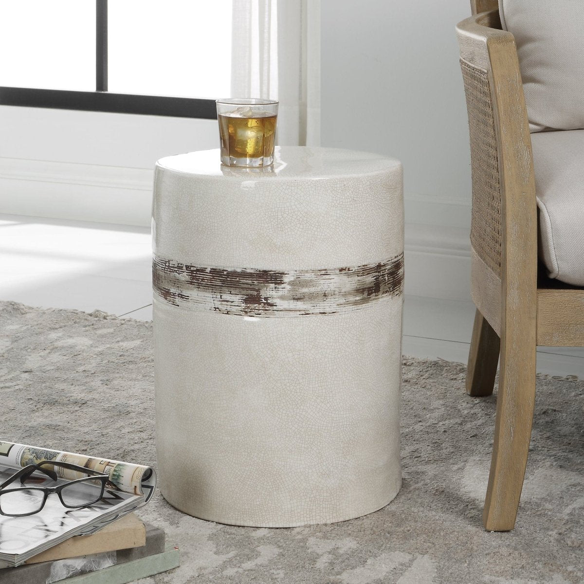 Comanche White Ceramic Garden Stool - Uttermost - Garden Stools by Modest Hut