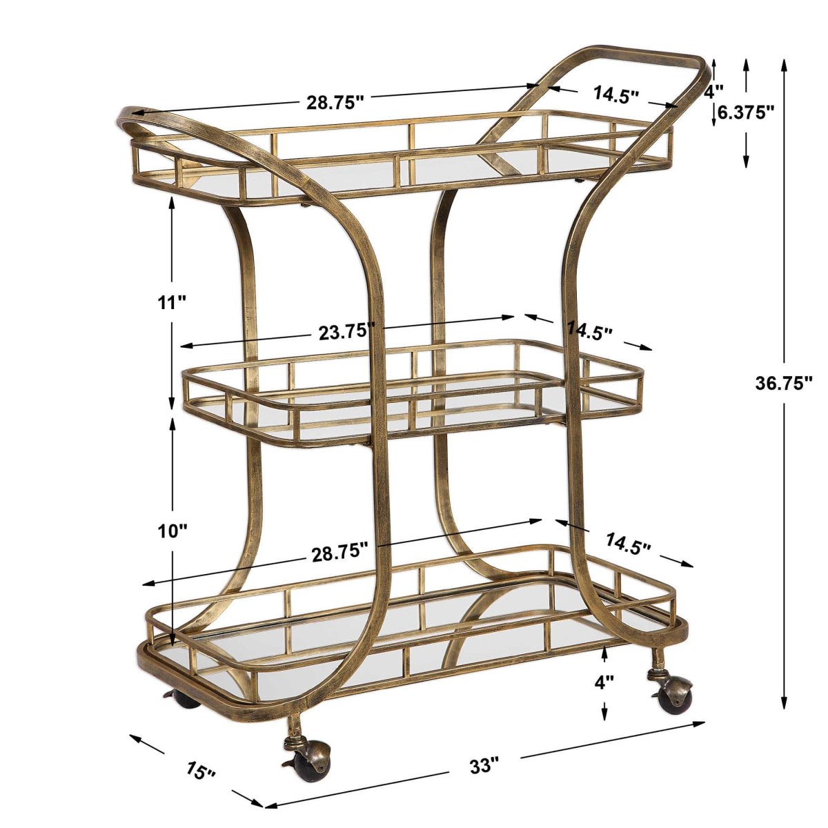 Stassi Gold Serving Cart - Uttermost - Kitchen & Dining Carts by Modest Hut