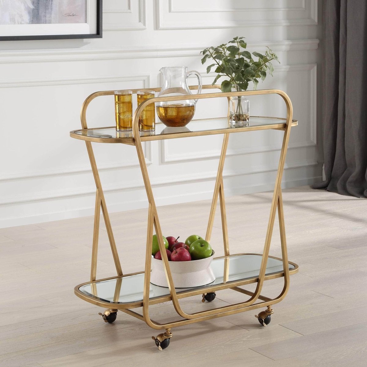 Swain Brass Serving Cart - Uttermost - Kitchen & Dining Carts by Modest Hut