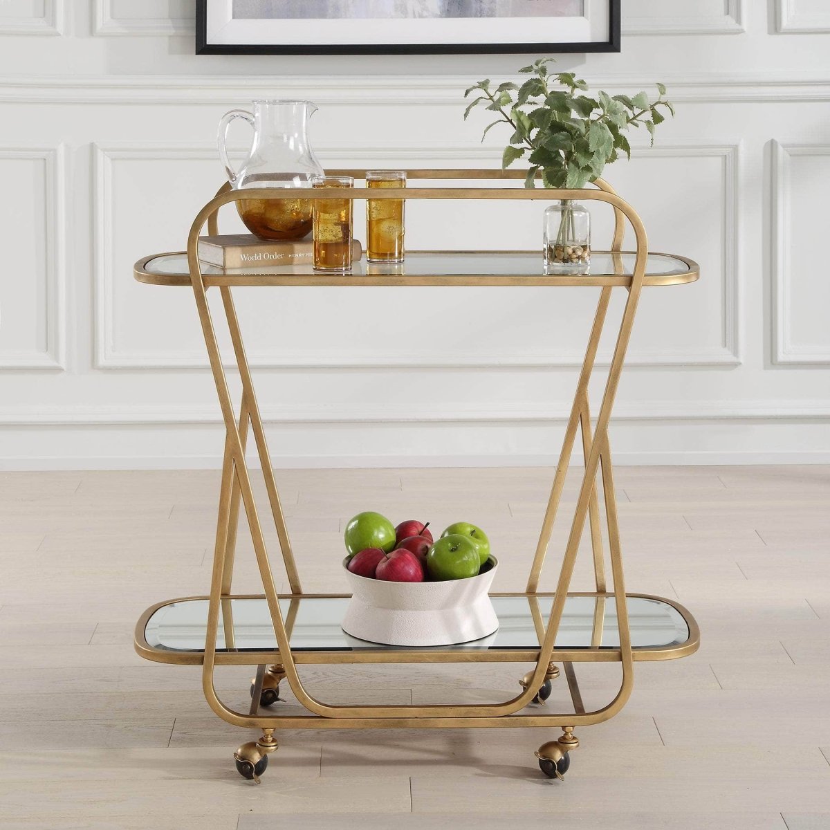 Swain Brass Serving Cart - Uttermost - Kitchen & Dining Carts by Modest Hut