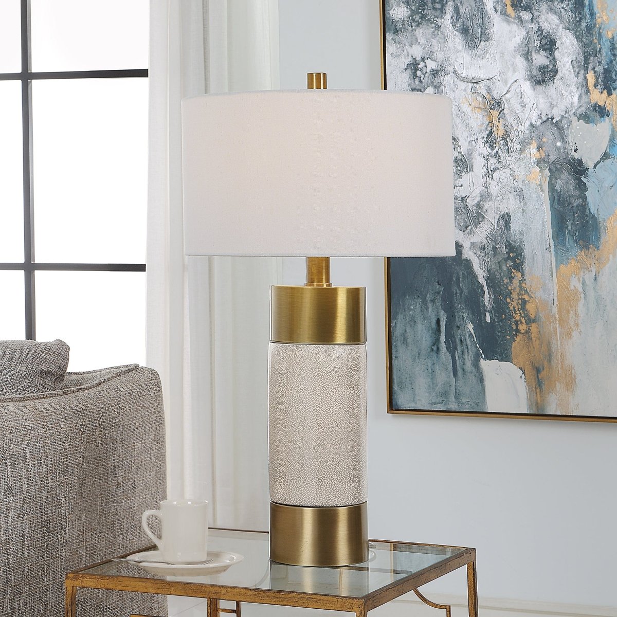 Adelia Ivory & Brass Table Lamp - Uttermost - Lamps by Modest Hut