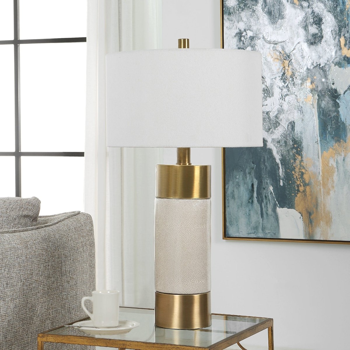 Adelia Ivory & Brass Table Lamp - Uttermost - Lamps by Modest Hut