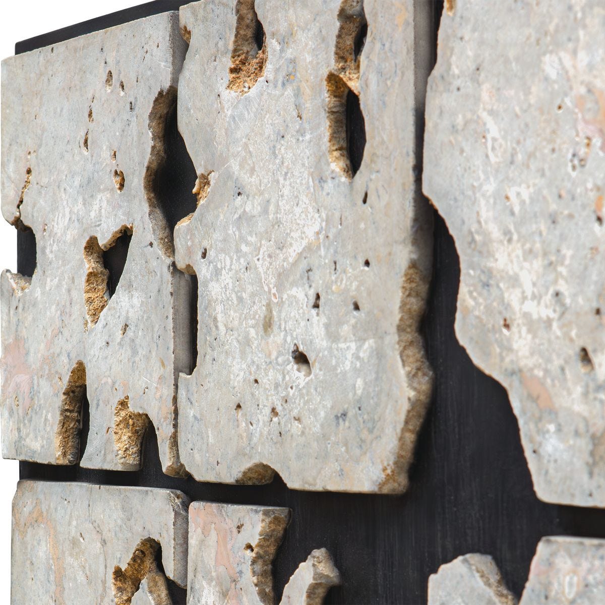 Close-up of the frame and artwork detail on the Uvalda Cadas Stone Wood Wall Decor