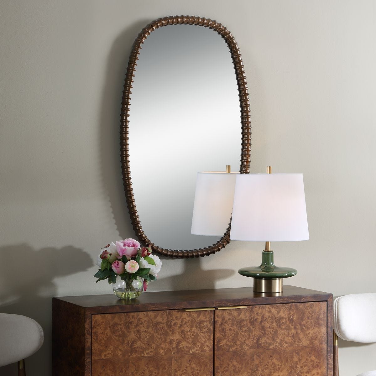 Side view of the Apphia Bronze Ribbed Wall Mirror by Uttermost