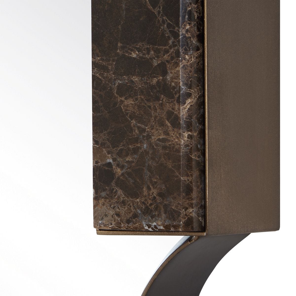 Detail view of the Orson Golden Bronze Marble Tall Mirror finish and construction