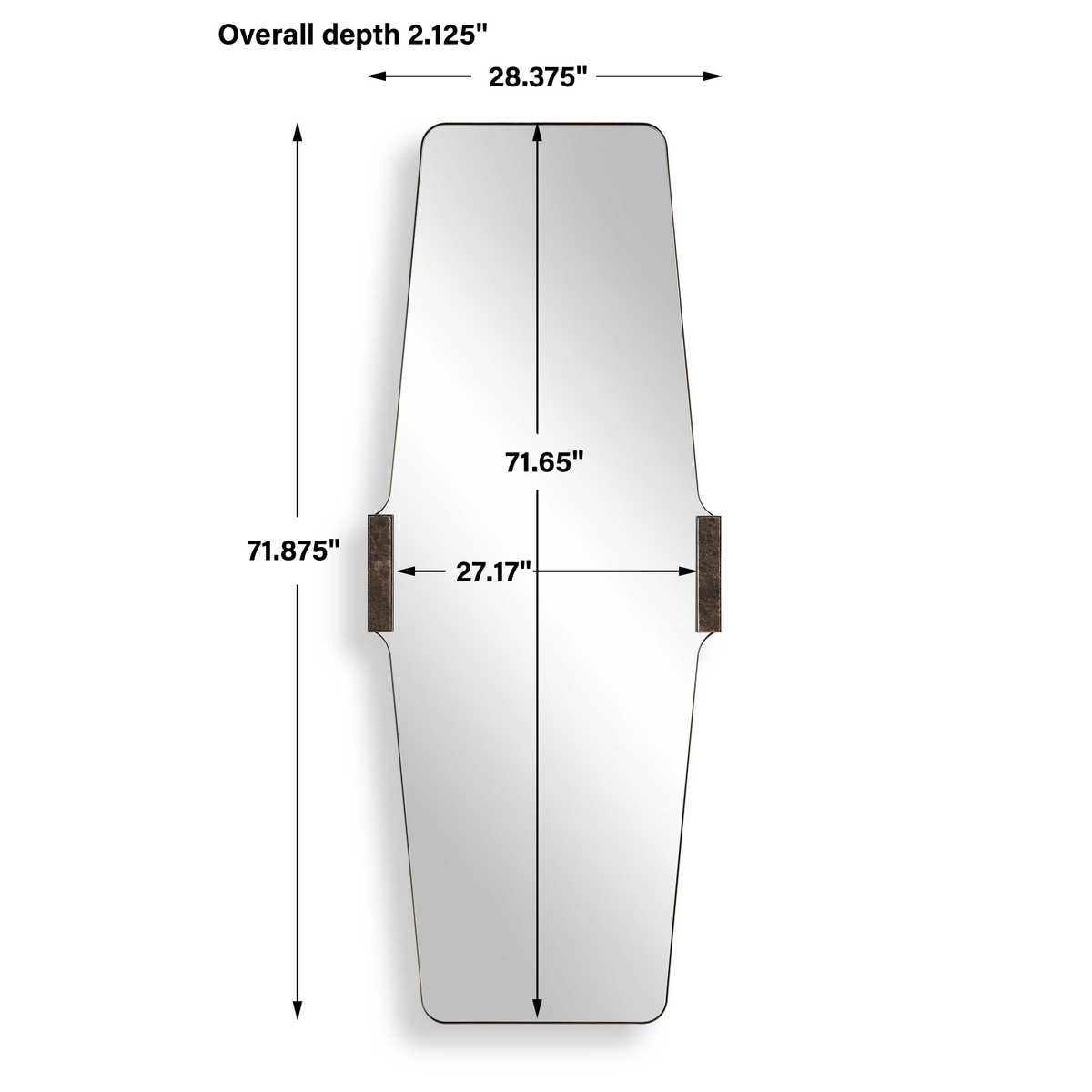 Back view of the Orson Golden Bronze Marble Tall Mirror showing hanging hardware