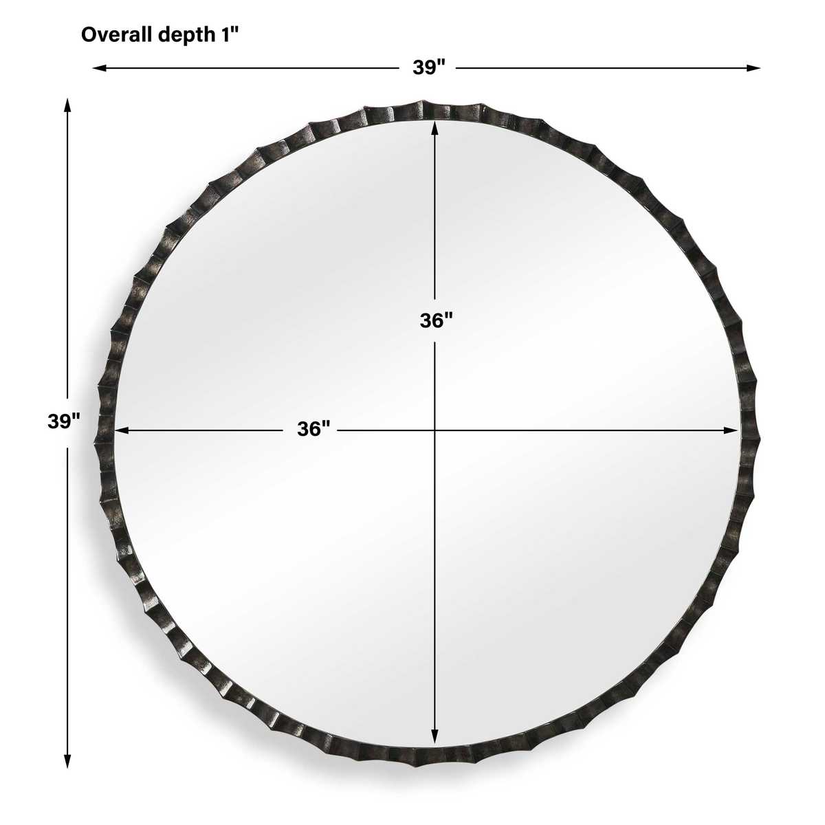 Back view of the Grander Charcoal Scalloped Round Mirror showing hanging hardware