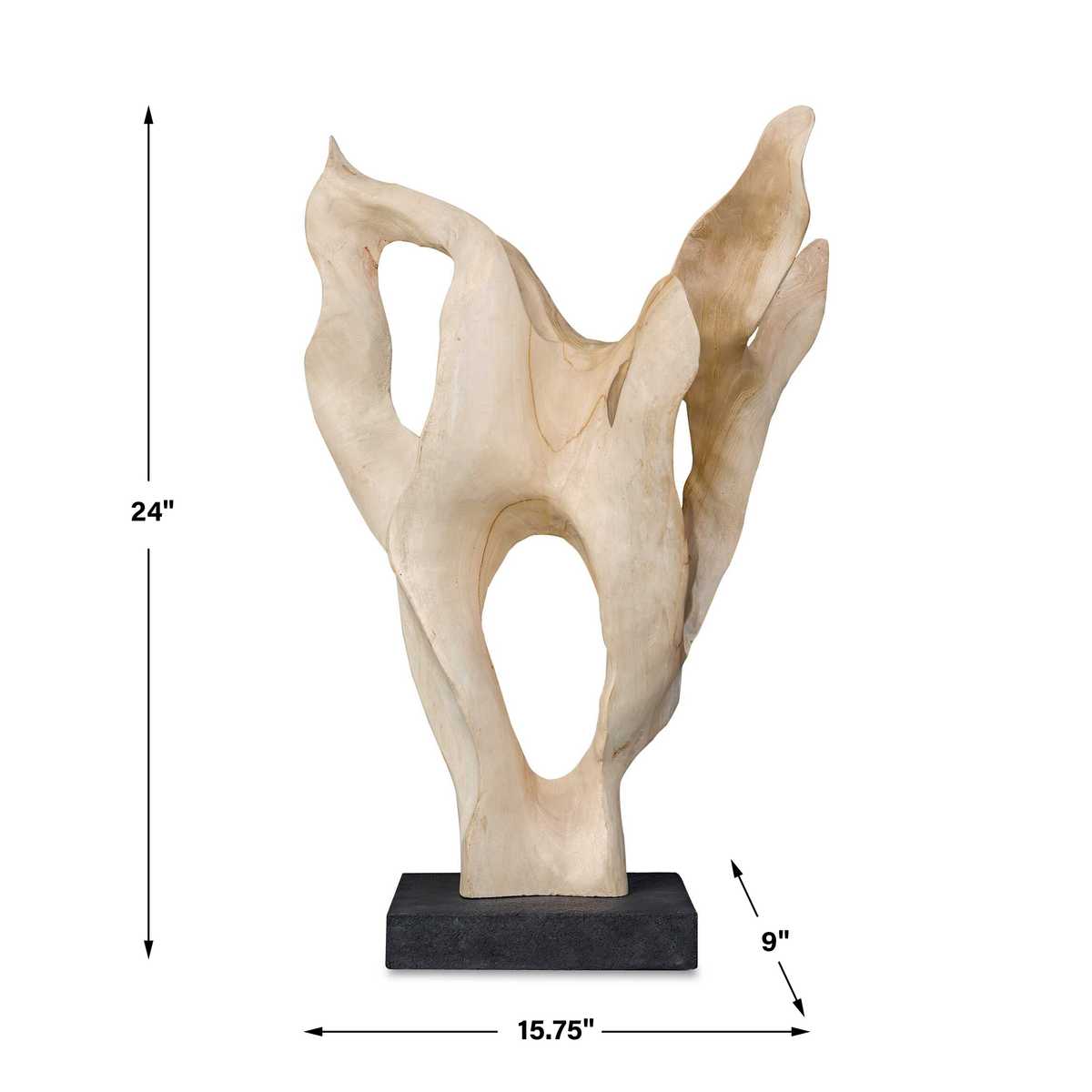 Dimension guide for the Hollow Form Teak Indoor-Outdoor Sculpture