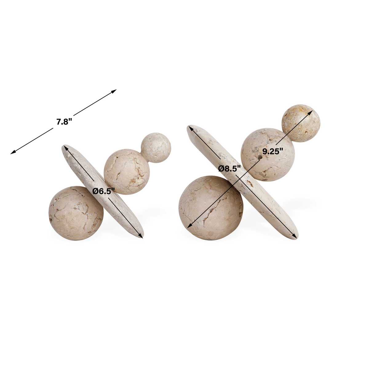 Dimension guide for the Quarried Natural Stone Sculptures Set of 2