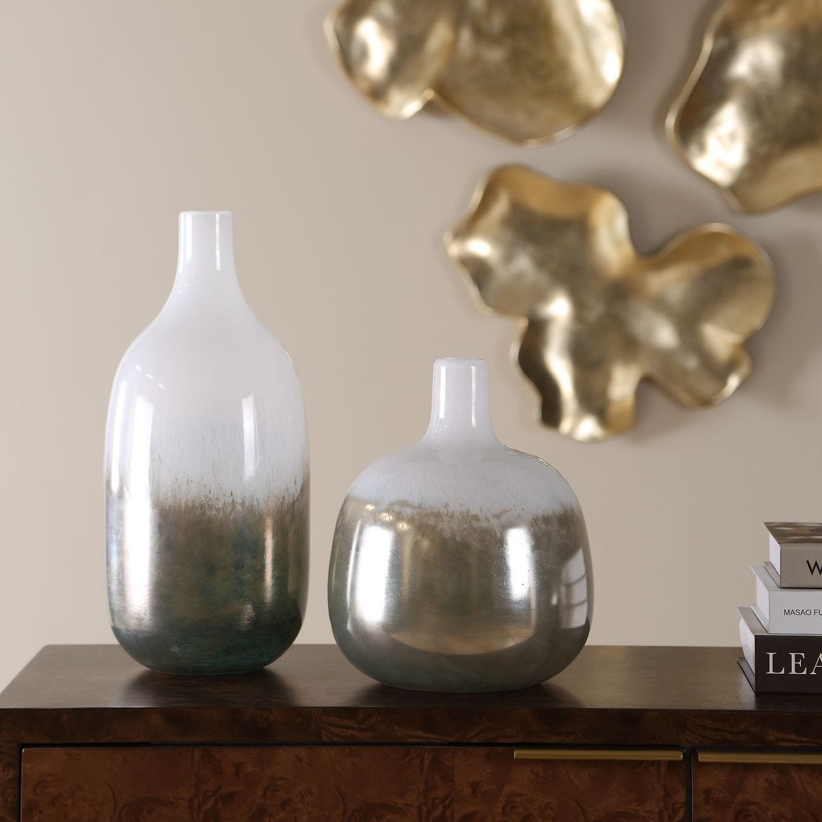 Side view of the Cardoni Smoke Glass Vases Set of 2 by Uttermost