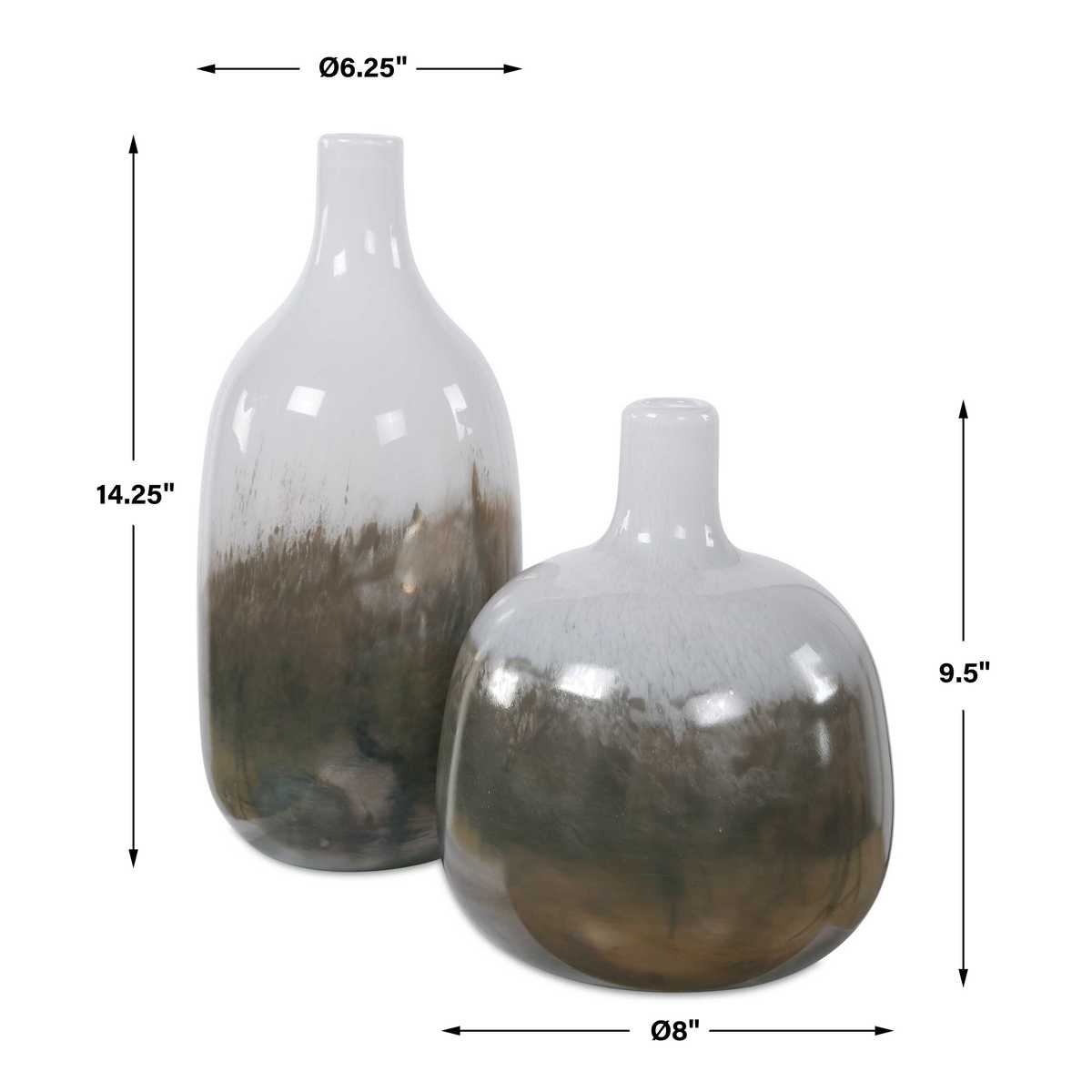 Dimension guide for the Cardoni Smoke Glass Vases Set of 2