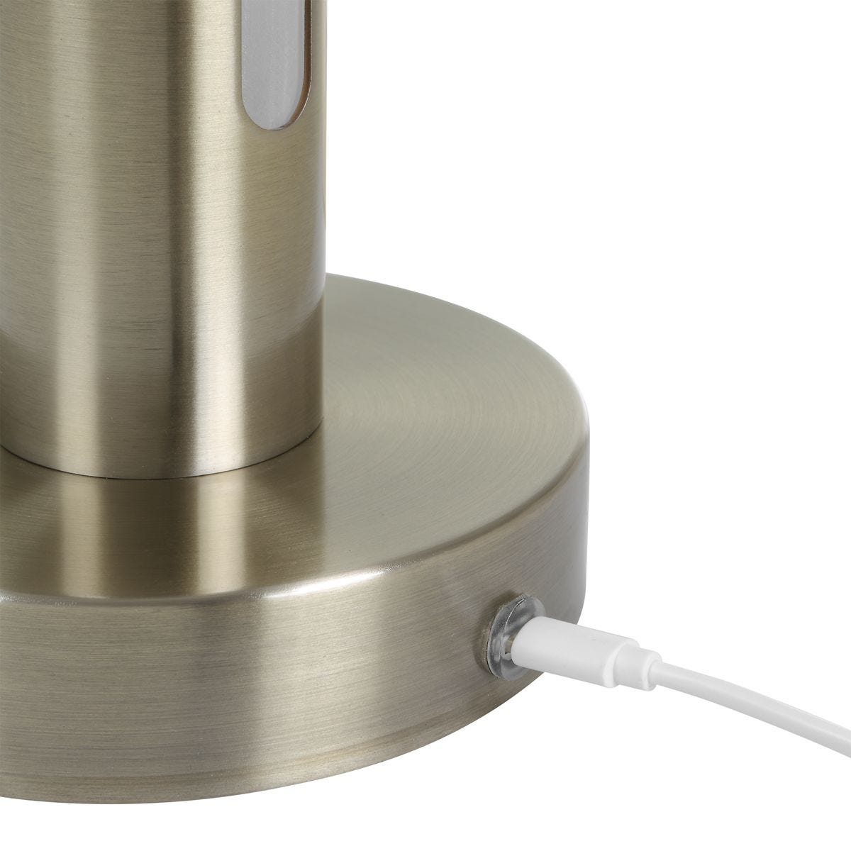 Detail view of the Tron Brass Frosted Acrylic Rechargeable Lamp finish and construction image 7