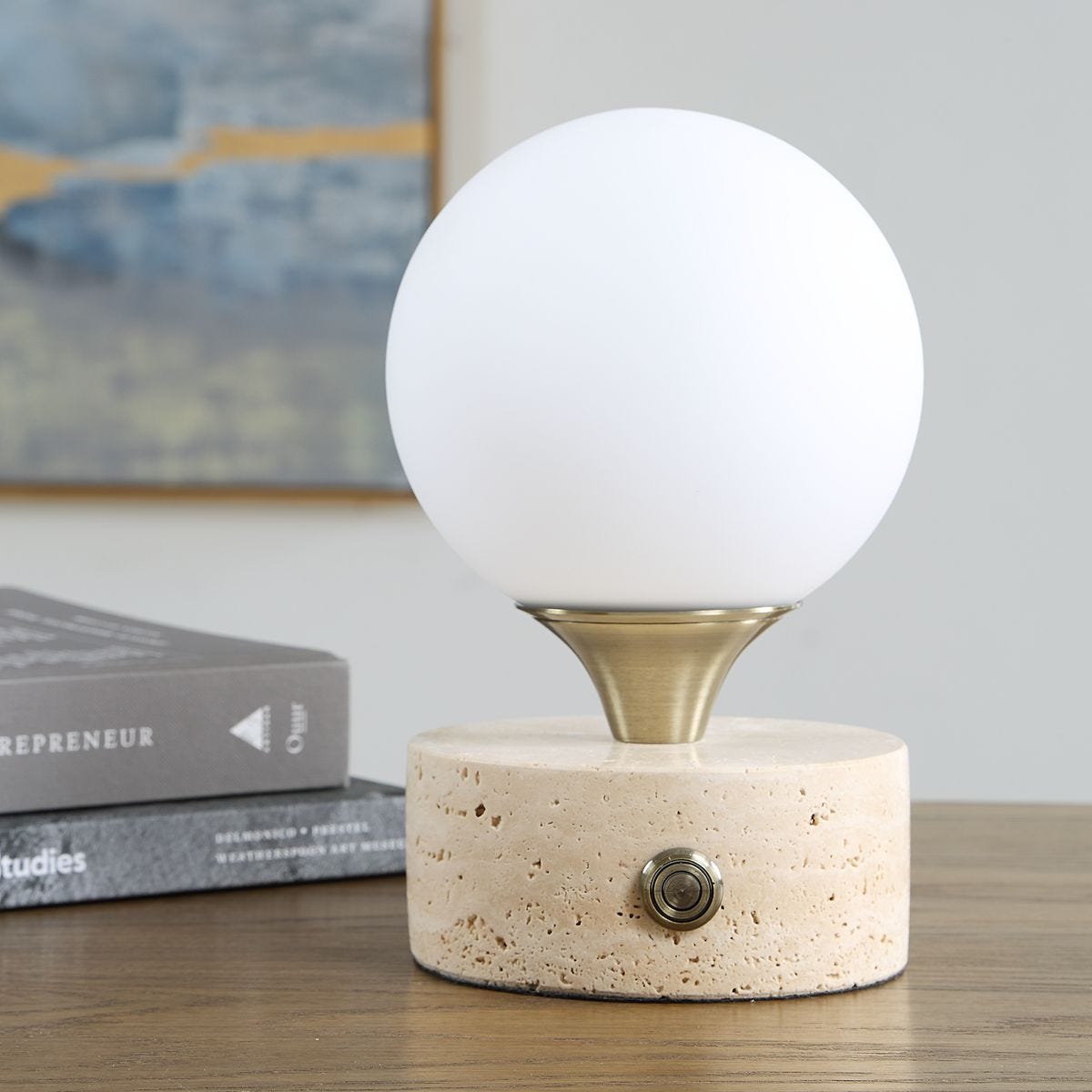 Alternate view of the Abril Travertine Rechargeable Accent Lamp by Uttermost
