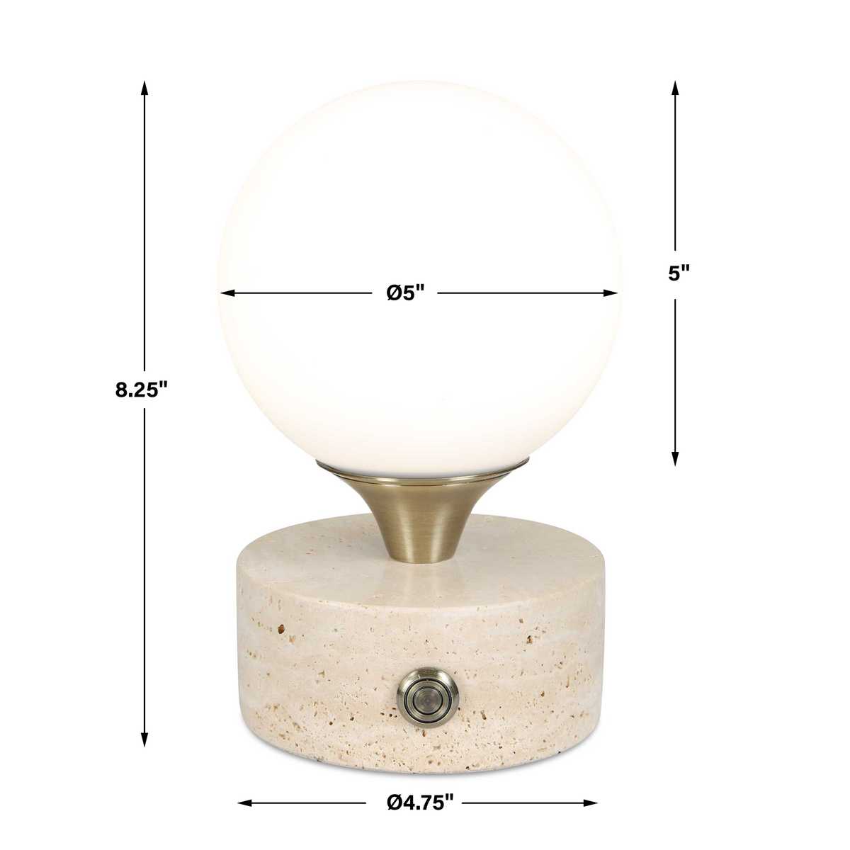 Dimension guide for the Abril Travertine Rechargeable Accent Lamp