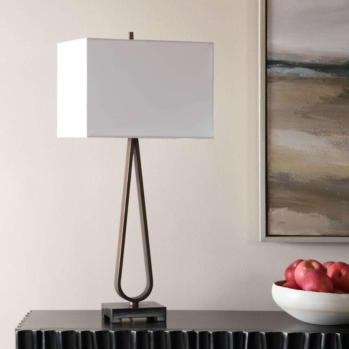 Side view of the Galloway Dark Bronze Marble Table Lamp by Uttermost