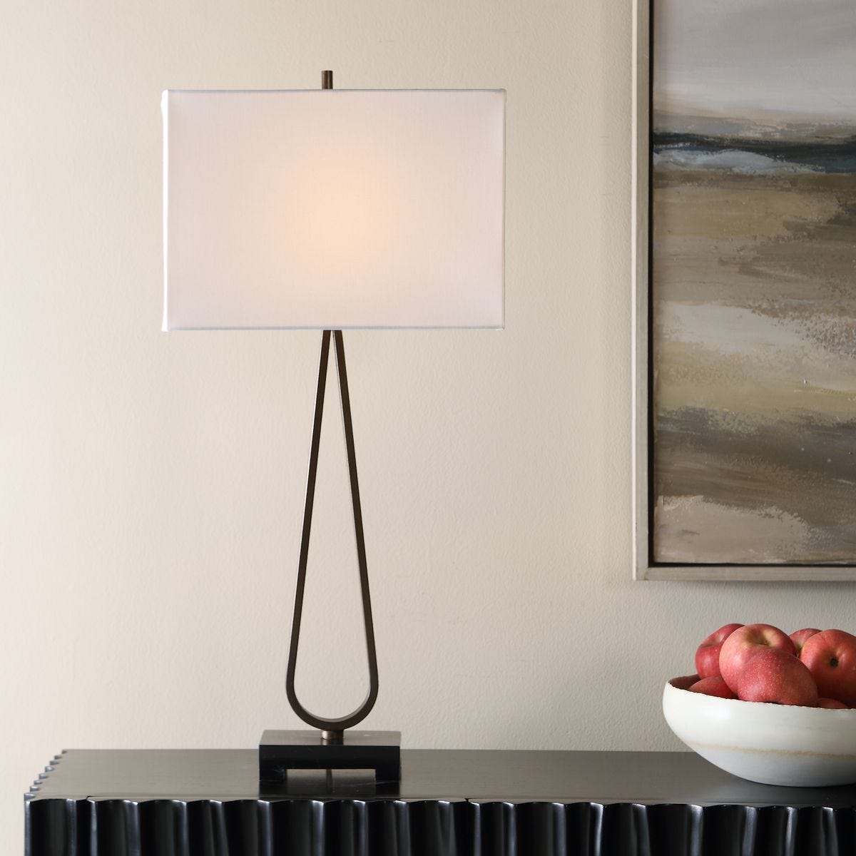 Close-up of the Galloway Dark Bronze Marble Table Lamp iron