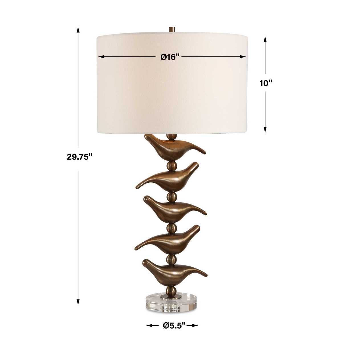Dimension guide for the Sing Song Golden Bronze Bird Table Lamp