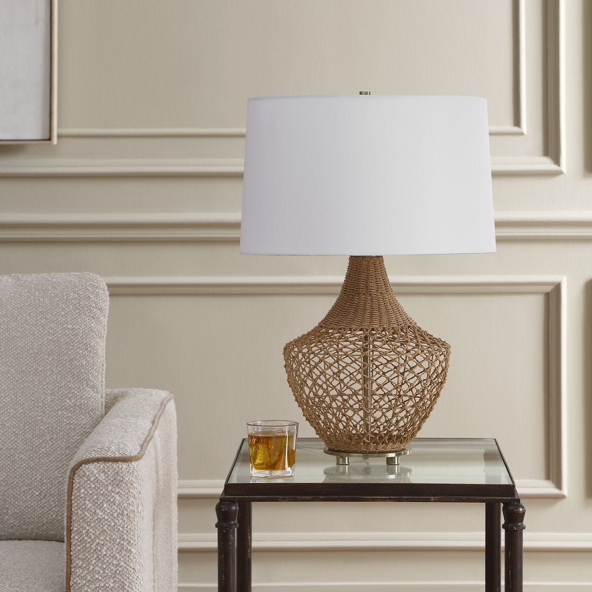 Alternate view of the Samori Rattan White Linen Table Lamp by Uttermost