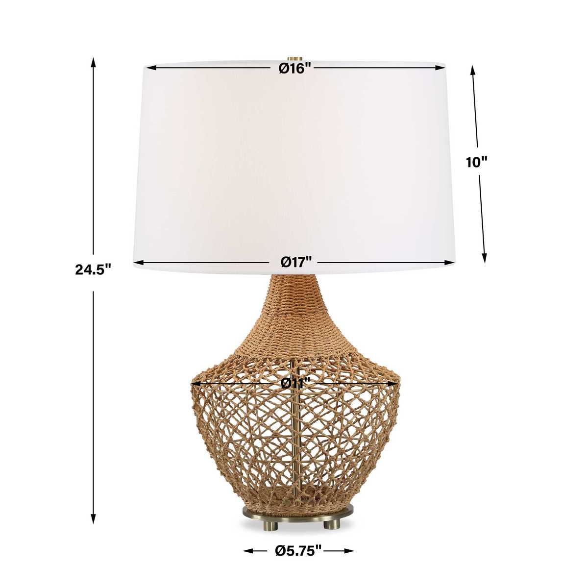 Dimension guide for the Samori Rattan White Linen Table Lamp