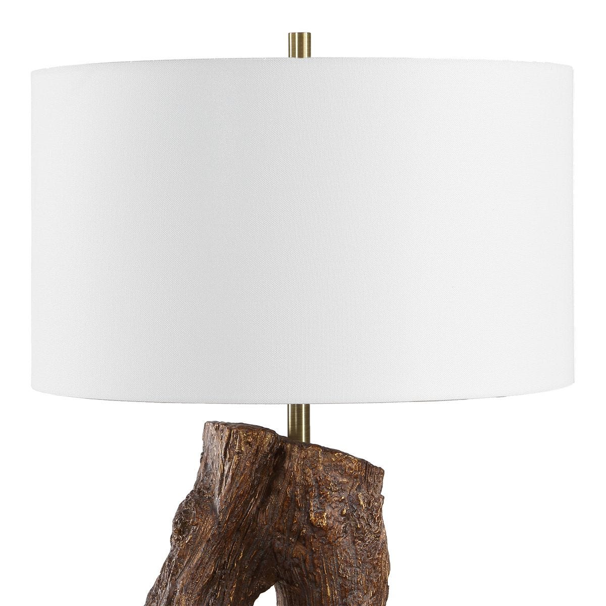 Detail view of the Namath Antique Brass Textured Table Lamp finish and construction image 6