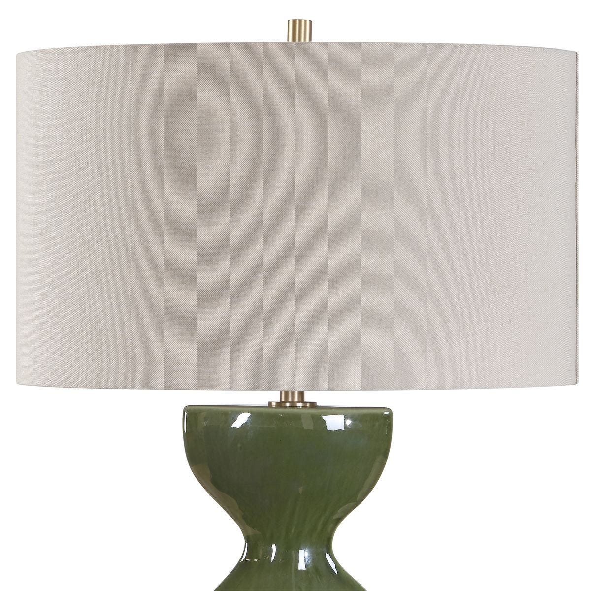 Detail view of the Curhan Moss Green Ceramic Table Lamp finish and construction image 6