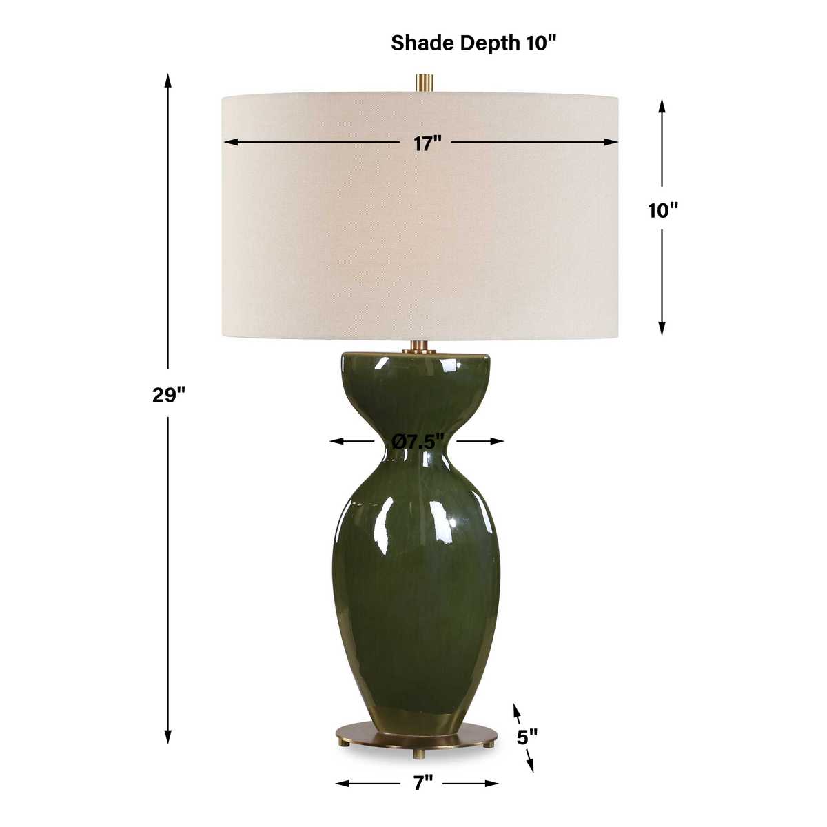 Dimension guide for the Curhan Moss Green Ceramic Table Lamp